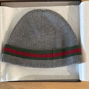 Gucci Gray Beanie with Green and Red Stripe